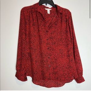 Button down red/black blouse